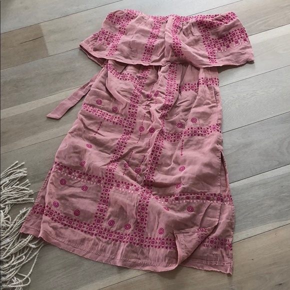 Pink Embroidered Strapless Dress with tie back - Picture 3 of 8